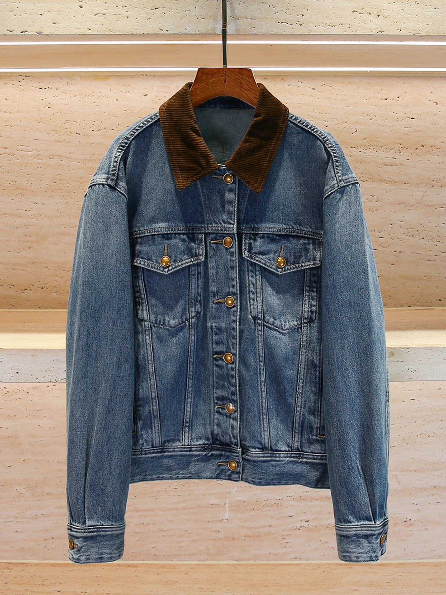 

Premium Collar Denim Jaet Car Coat Waed Vintage Sle Women's ort Outerwear Commute Sle Stand Fit with kets
