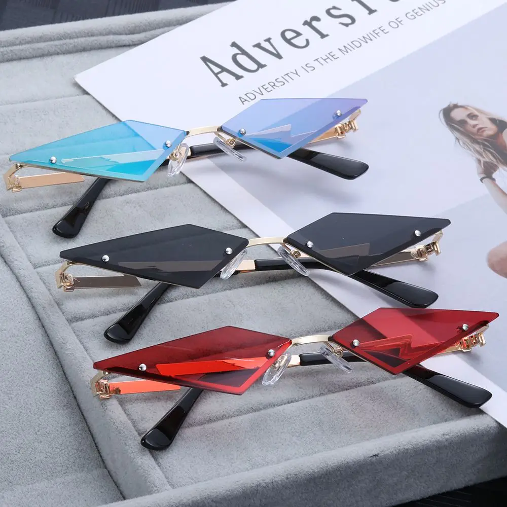 

Narrow UV400 Trending Diamond Shape True Film Lens Fashion Women Sunglasses Rimless Sun Glasses