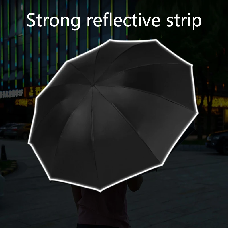 Automatic UV Umbrella With LED Flashlight Reflective Stripe Reverse Umbrellas 12 Ribs For Rain and Sun Heat Insulation Parasol