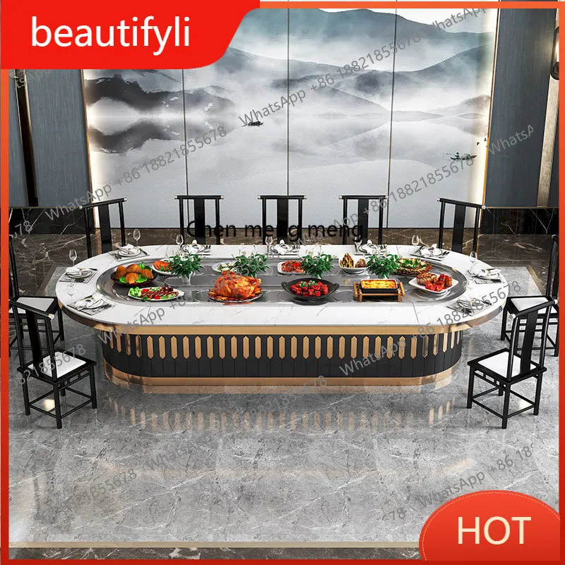 

s6601 Простой светильник, роскошная каменная плита, овальный электрический обеденный стол, вилла, клубный дом, прямоугольный ресторан, вращающийся горячий горшок, длинная доска