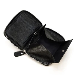 Luufan-Porte-monnaie en cuir véritable pour hommes et femmes, sac à main court noir, portefeuille à fermeture éclair pour cartes de monnaie, portefeuille de poche