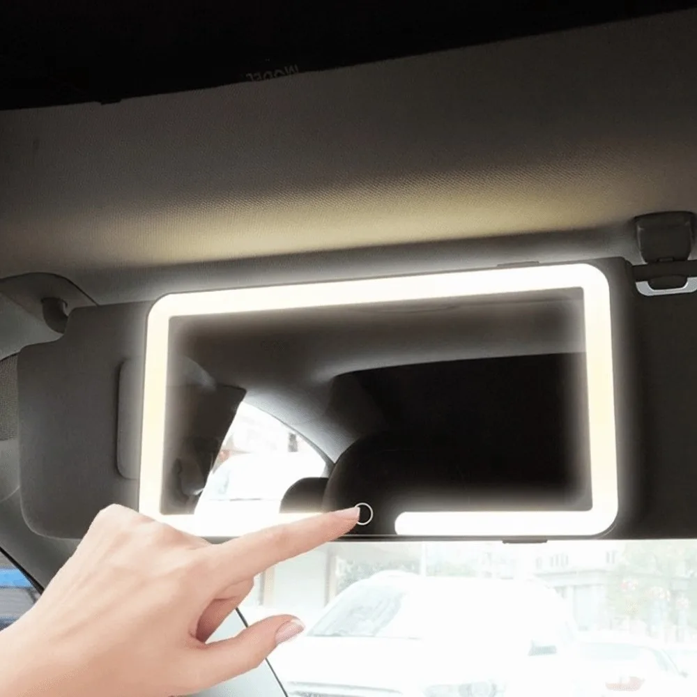 HD LED Car Makeup Mirror Rechargeable Car Visor Mount Makeup Mirror Touch Control 3 Light Modes Fill Light Mirror