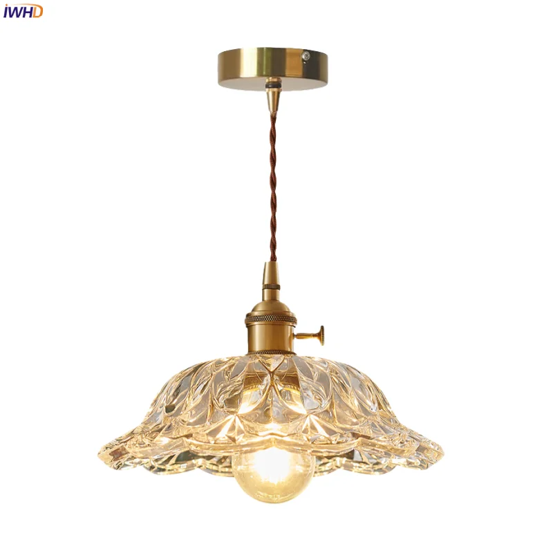 

IWHD French Vintage LED Hanging Lamps Bedroom Living Dining Room Home Decor Copper Socket Clear Glass Pendant Light Luminaire