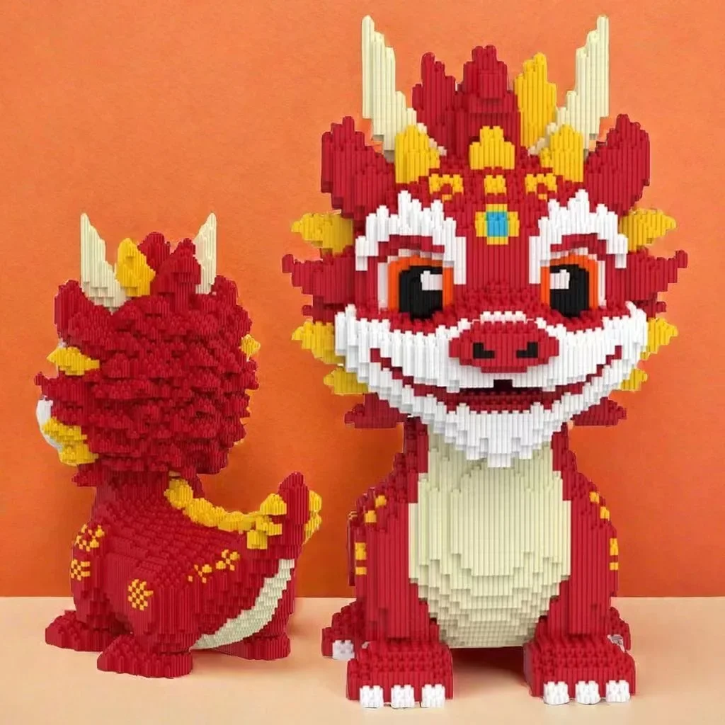 2024 New Dragon Building Blocks New Flong Baby Small Particle Puzzle Ornaments Children Boys and Girls New Year Birthday Gift