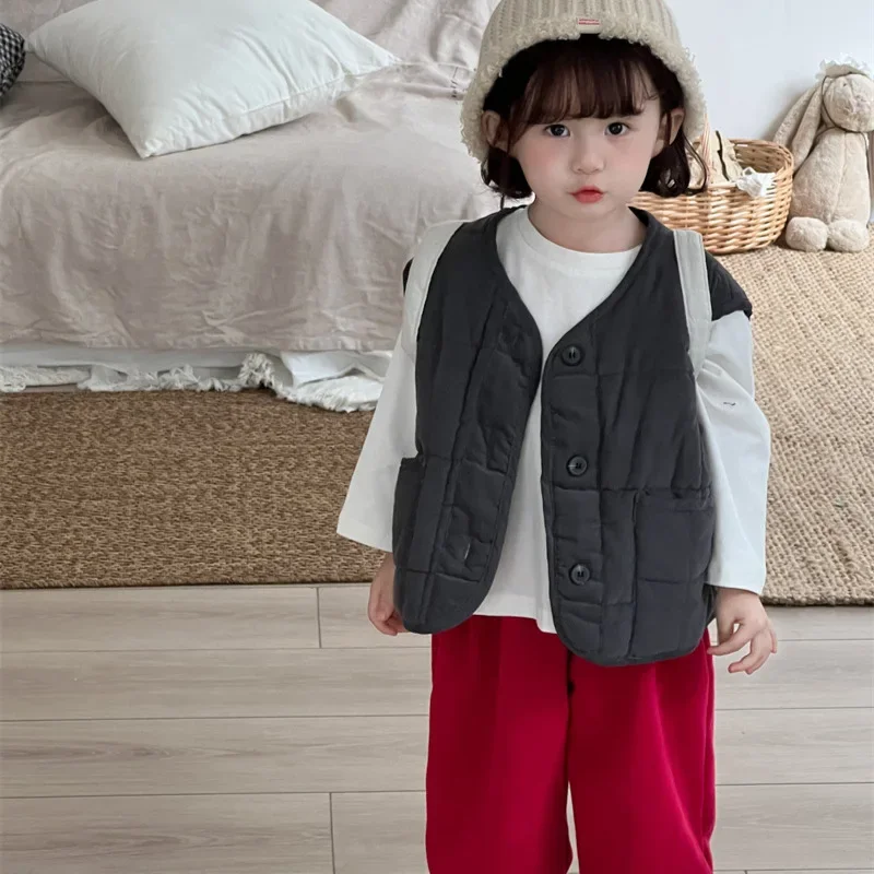 

Children Clothes Autumn Winter 2024 New Waistcoat Boys and Girls Cotton New Fashionable Korean Style Kids Vintage Coat