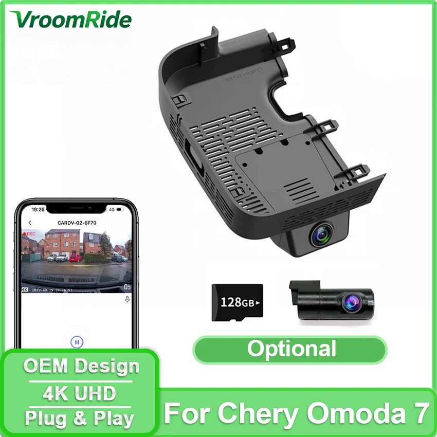 Caméra de tableau de bord DVR 4K UHD avec vision nocturne pour Chery Omoda 7 2026 2027, Plug and Play, avec contrôle par application