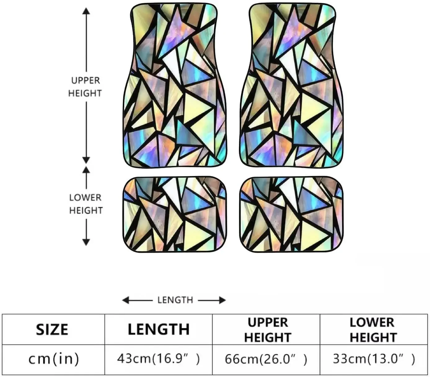 Car Floor Mats Bright Seamless with Iridescent Triangles on Black Carpet Floor Mats for Cars, Auto Interior Decorative Accessory