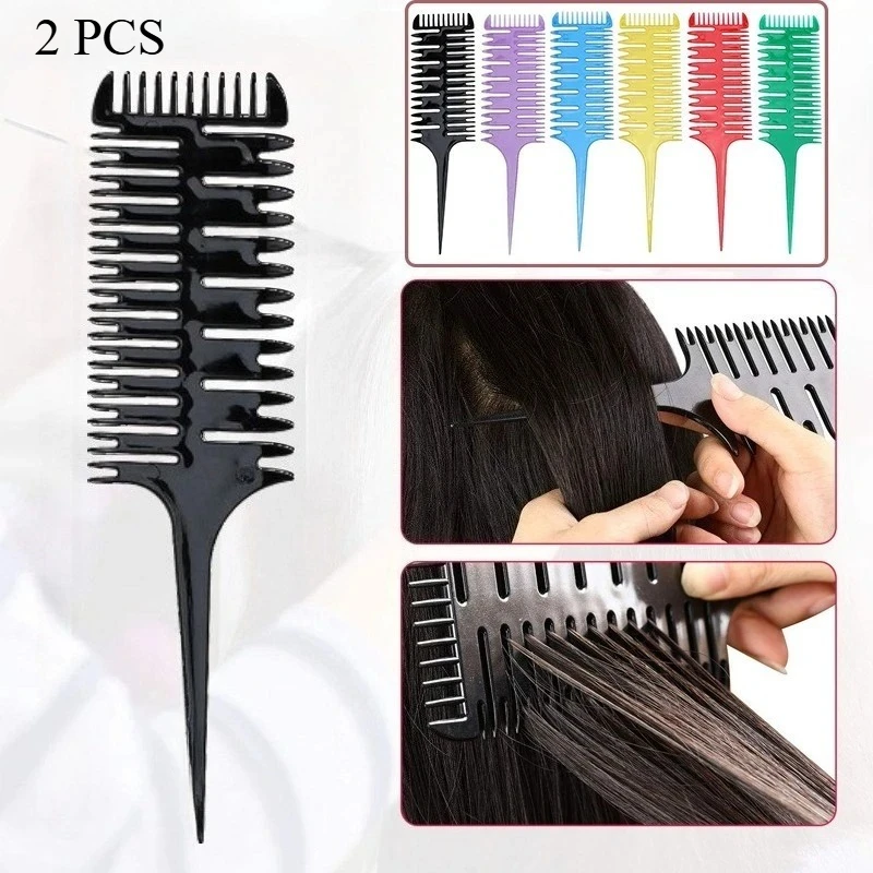 2PCS Professional Hair Dyeing Comb Weaving Hair Brush Sectioning Highlight Comb Barber Hairdressing Combs Salon Hair Styling Too
