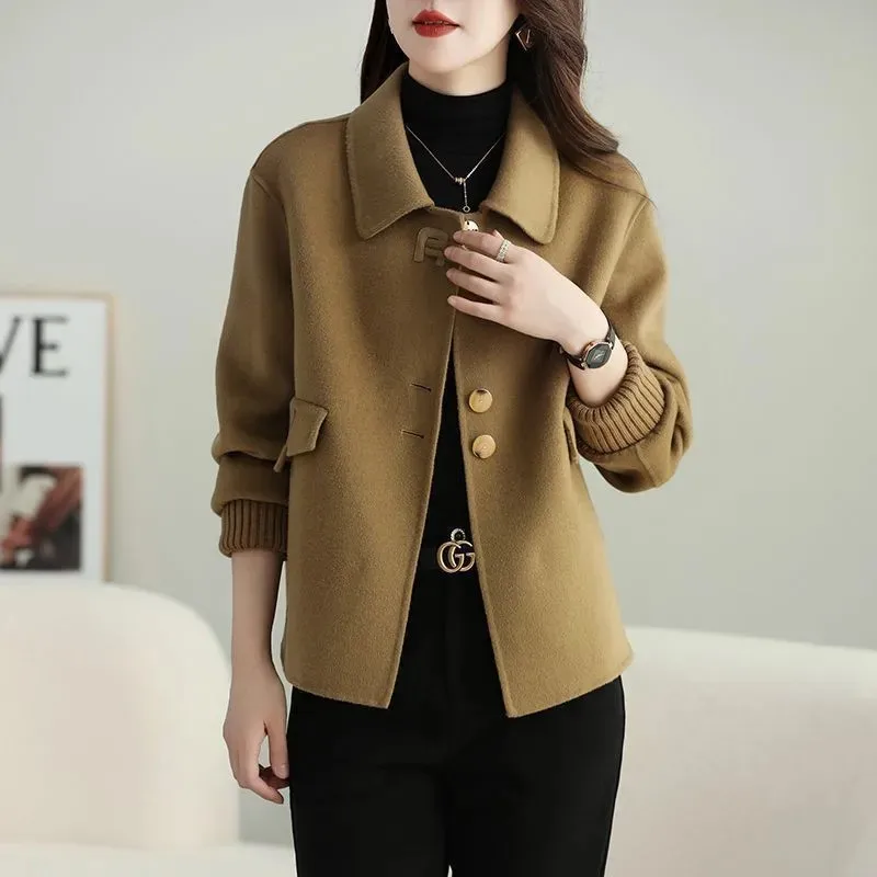 Short Fashion Design Manual Double-Sided Velvet Woolen Jacket Female 2024 New Women's Woolen Coat Spring Autumn Coat Outerwear