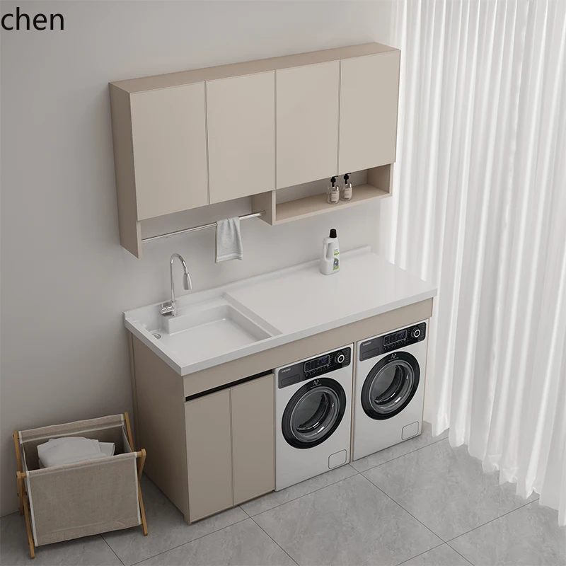 

HTT new non-rubbing quartz stone laundry basin balcony space aluminum laundry cabinet combination