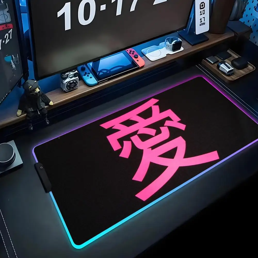 

Коврик для мыши с китайским иероглифом Love RGB Gaming Mousepad Большой светодиодный коврик для ПК Настольный коврик Светящийся коврик для мыши Большие коврики для клавиатуры Настольный коврик
