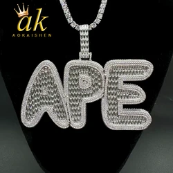 Aokaishen Custom Name Pendant Men Hip Hop Necklace Iced Out Zircon Personalized Silver Color Chain Charms Luxulry Jewelry