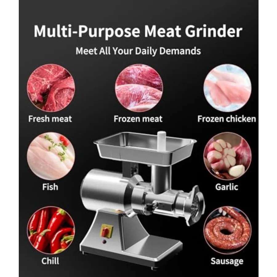 เครื่องบดเนื้อไฟฟ้ากำลังสูง 1.3 แรงม้า โครงสร้างสแตนเลส สำหรับใช้งานเชิงพาณิชย์ พร้อมที่บดไส้กรอก เหมาะสำหรับการใช้งานในครัว