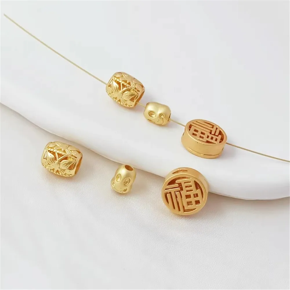

Ancient-style Gold Jewelry, Hollowed-out Bow, Bucket Beads, "Fu" Character, Loose Beads, DIY Handcrafted Bracelet Accessories