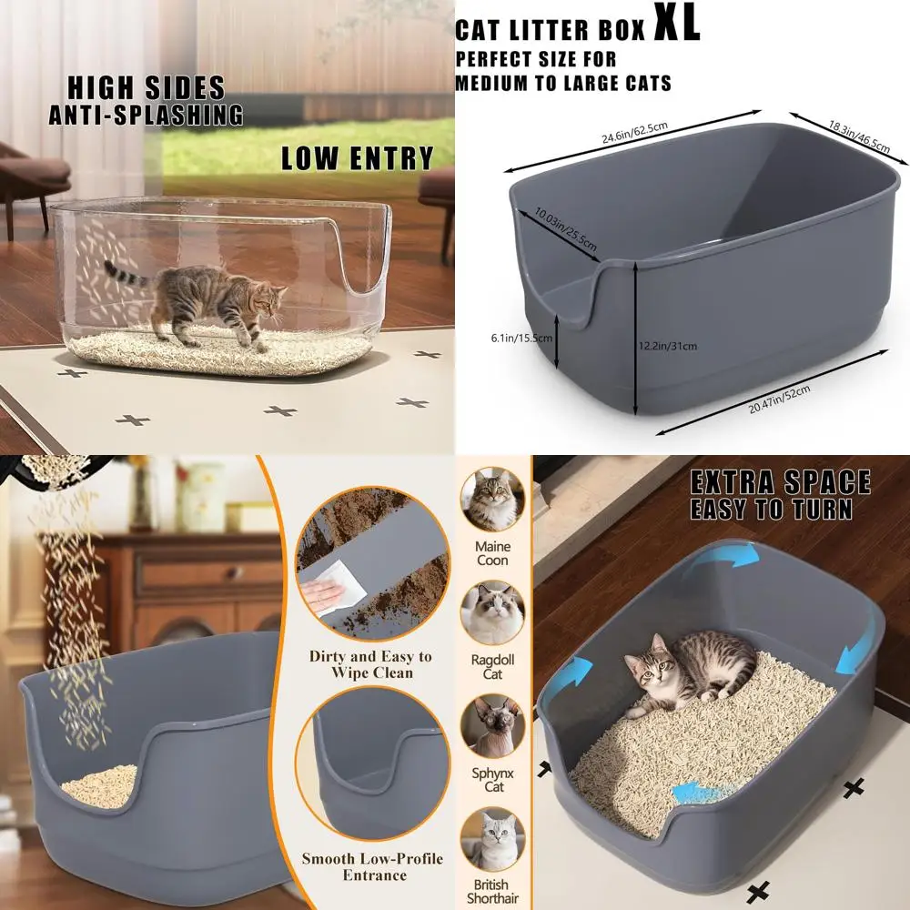 

Большой открытый лоток для кошек с высокими бортиками для нескольких кошек - 24.6x18.3x12.2, серый