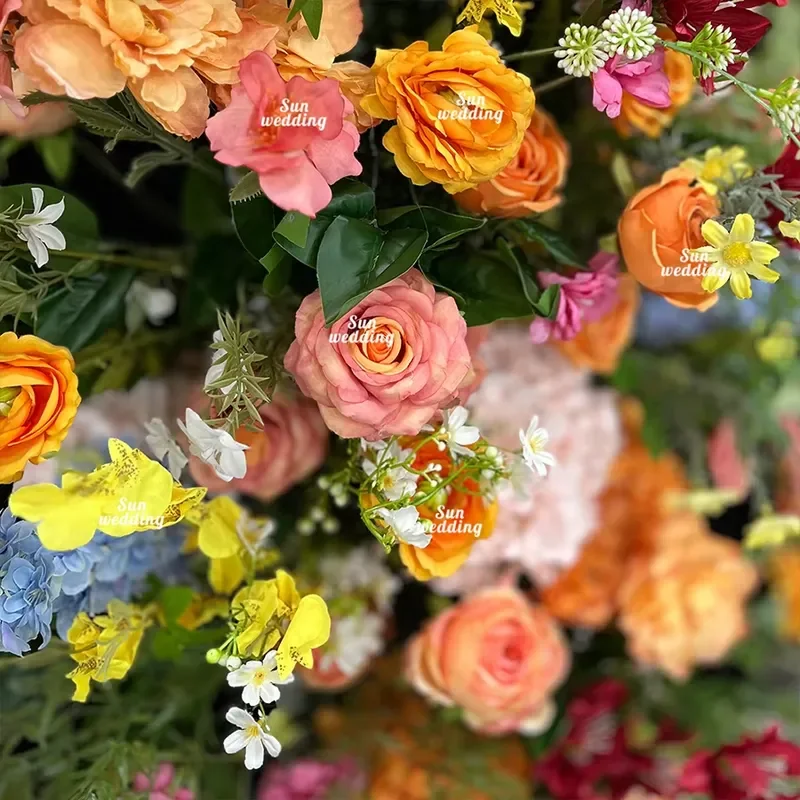 Sunwedding Arches Flower Stands Flower Arch Runner Set with Silk Flowers Customized Size Orange Blue Decoration for Lawn