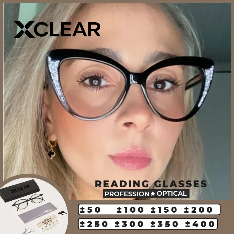 

Очки для чтения XCLEAR New Fashion Cateye Currents: легкие, с защитой от синего света, высококачественные, с индивидуальной прогрессивной оптикой по рецепту