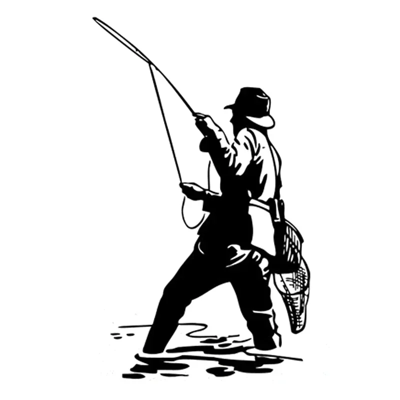 

Interesting fishing silhouette car vinyl sticker, suitable for trucks, fishing boats decals 17.5cm, black / silver,