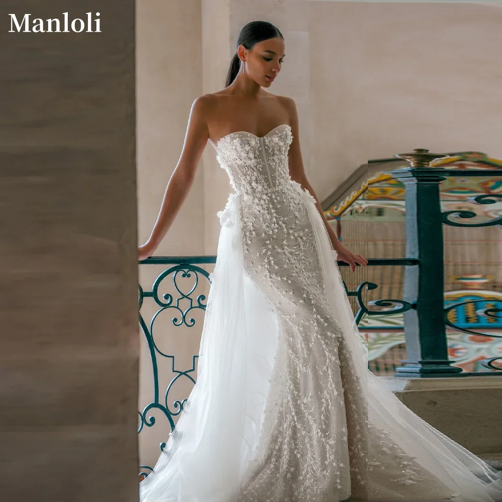 

Retro Sweetheart Strapless Mermaid Wedding Dress Lace Decal Flower Dew Back Bride Dress Tank Top Detachable Tailoring Custom