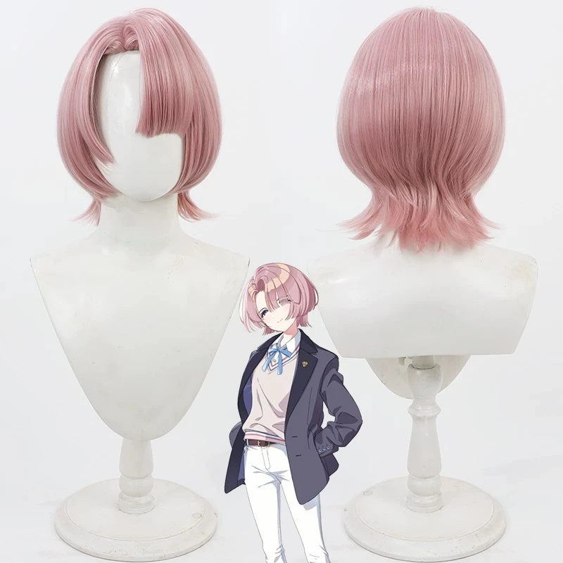 Gakuen iDOLM@STER Arimura Mao Cosplay Wig 30cm Short Pink Heat Resistant Synthetic Hair Halloween Party