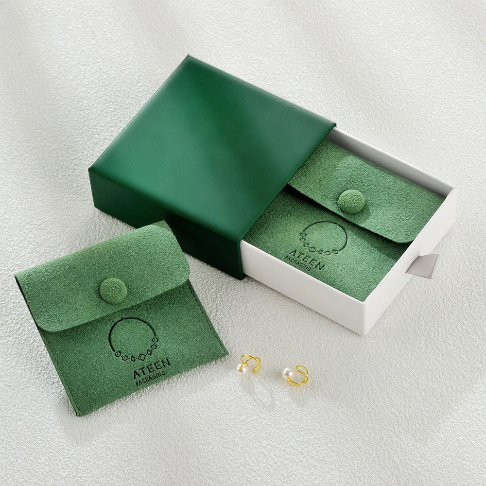 

6x6cm Small Green Jewelry Pouch Button Bag Microfiber Velvet Jewellry Earrings Rings Necklace Packaging Pouches with Logo Print