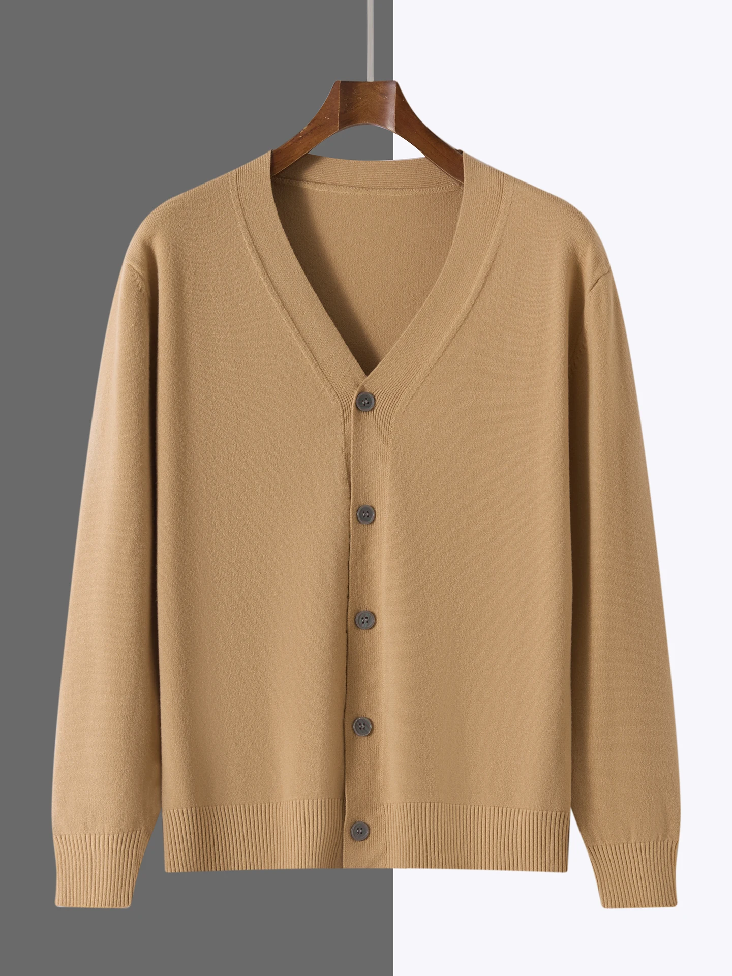 Smart Casual Autumn Winter Men Sweater Basic Merino Wool Knitwear V-Neck Cardigan Classic Long Sleeve Clothes Tops Man Outerwear