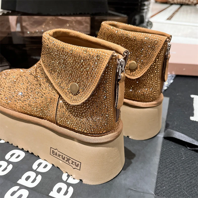 Women's Snow Boots Designwe Winter Boots Fashion Rhinestone Suede Ankle Boots for Women Plush Platform Non-slip Casual Shoes New view 6