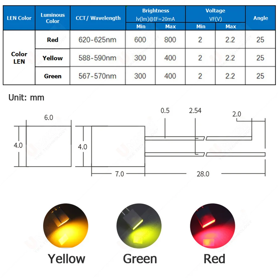 1000 pz 4x6x7mm diodo LED quadrato rosso verde giallo 4x6x7mm rettangolare 2V 3V luci PCB fai da te che emettono lampadina