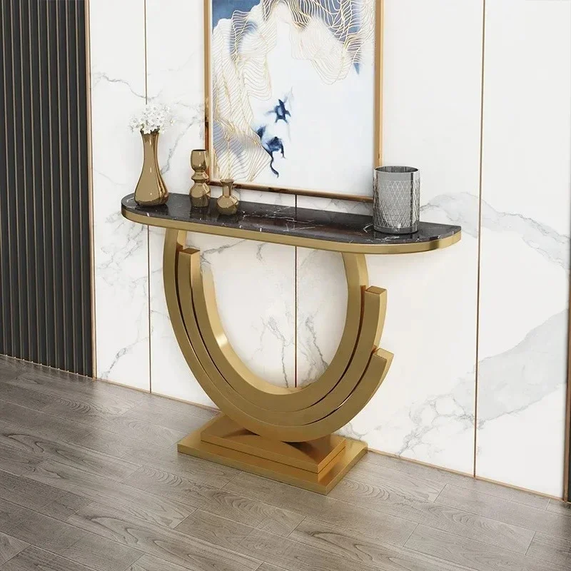 

European-style Design Light Luxury Marble Semi-circle Porch Table Simple Art Slate Table Corridor Entry Hallway Furniture