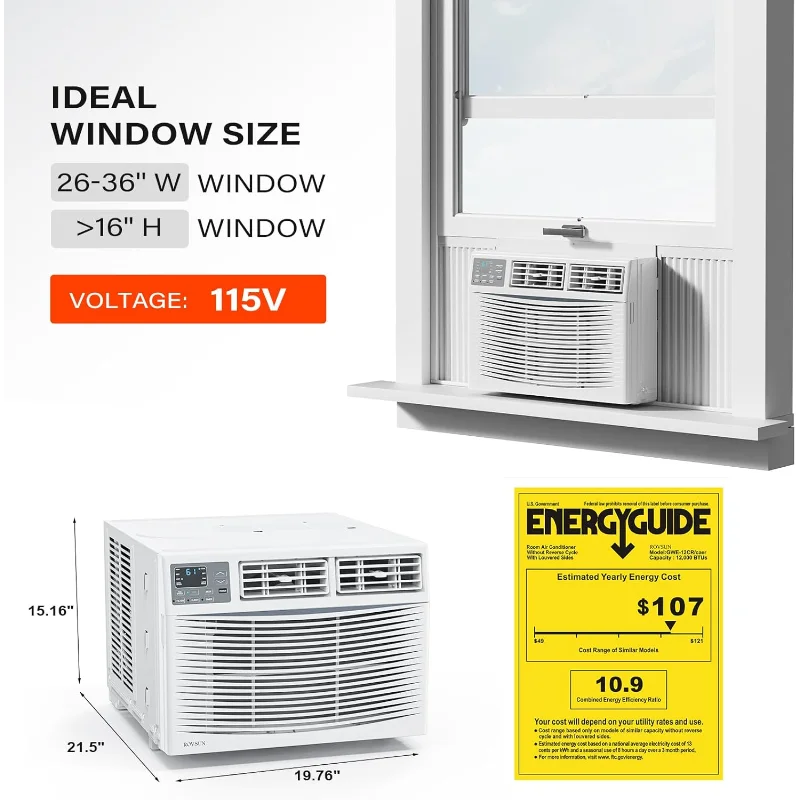 مكيف هواء نافذة ROVSUN Smart 12000 BTU مع WiFi، وحدة تيار متردد للنافذة موفرة للطاقة مع جهاز تحكم عن بعد وتطبيق، وظيفة الموقت