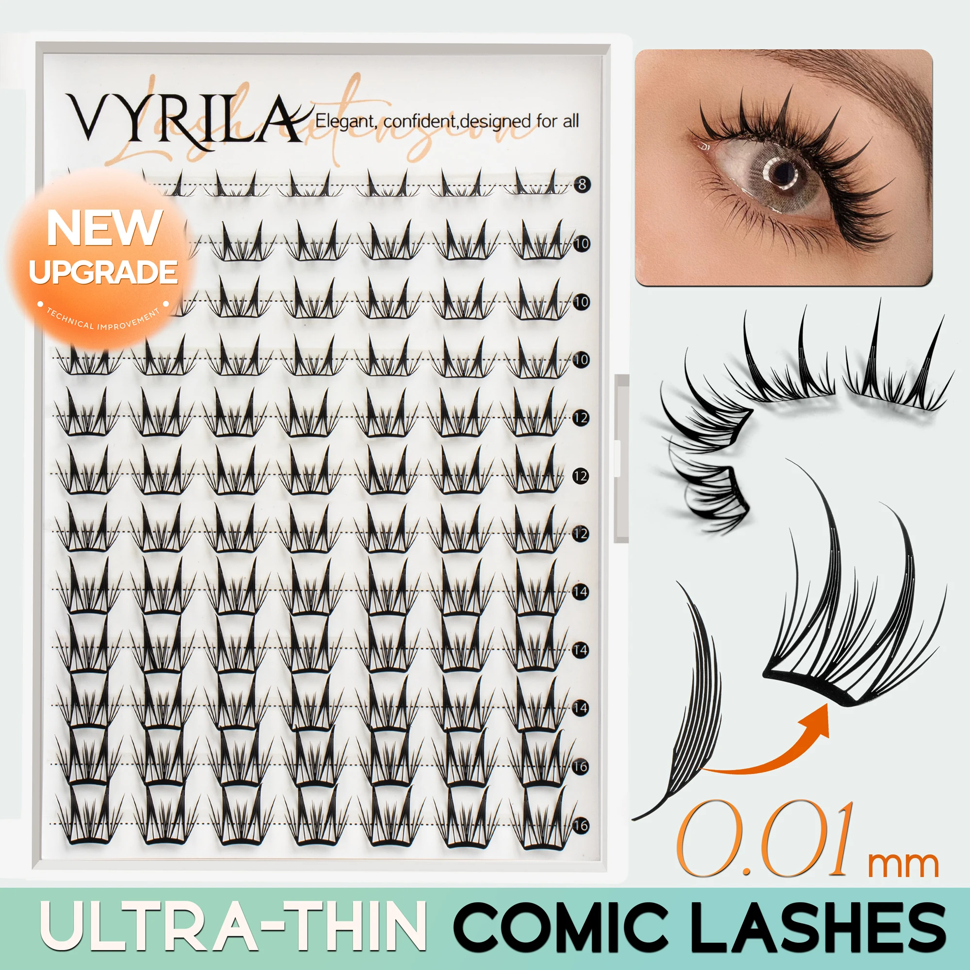 

VYRILA Comic Cluster Lashes Flakthin DIY Lash Cluster Fawn Eye Natural Premade Fans Super Soft and Lightweight 0.0016g Eyelashes