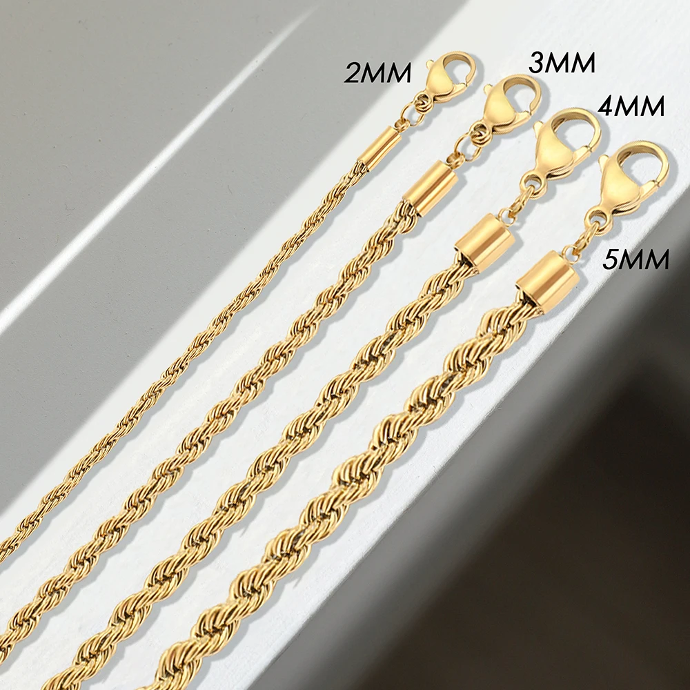 2/3/4/5MM 316 Rope Chain Necklace Stainless Steel Never Fade Waterproof Choker Men Women Jewelry Gold Color Chains Gift