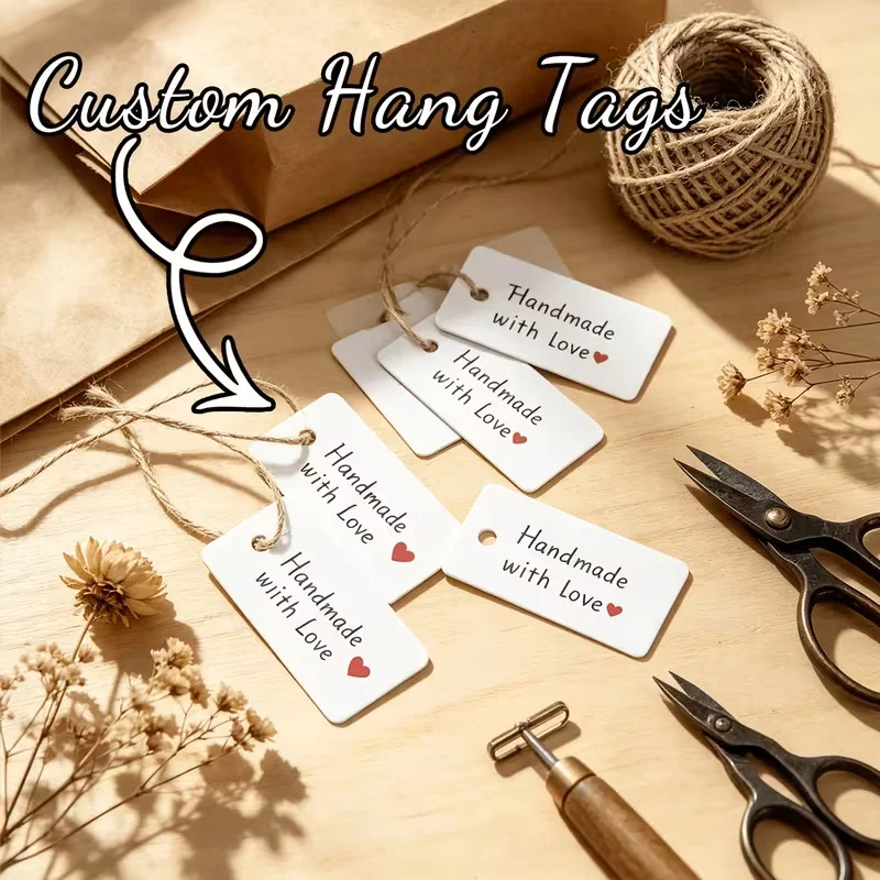 Petites étiquettes rectangulaires personnalisées à suspendre, avec logo et texte personnalisés, étiquettes cadeaux faites à la main, pendentif de remerciement DIY pour artisanat, savon, bougie