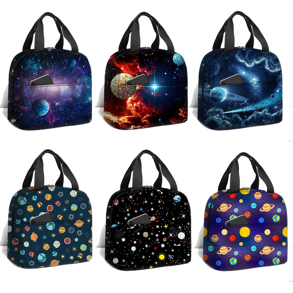 3D Galaxy Space Stars Insulated Lunch Bag Space Planet Astronaut Food Storage Bags Portable Schools Travel Picnic Lunch Box