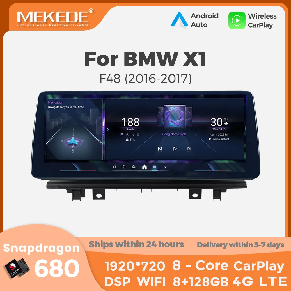 Écran d'affichage QLED Android 14 MEKEDE 10,25/12,3 pouces pour BMW X1 F48 X2 F49 Snapdragon 680 Dual BT 4G+5G WiFi DSP CarPlay/Auto GPS sans fil compatible OEM
