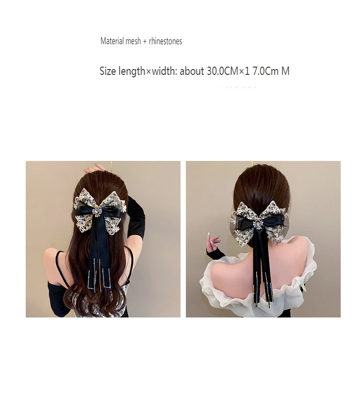 Solid Color Big Large Lace Bow Hairpins Barrettes for Women Girl Wedding Long Ribbon Korean