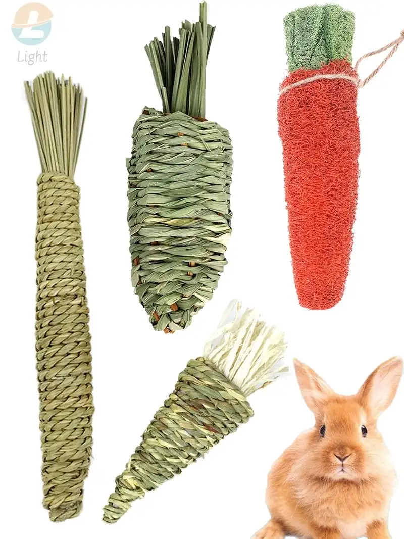 Bunny Chew Toys For Teeth Cleaning Natural Molar String Loofah Carrot Toy For Rabbit Chinchilla Hamsters Guinea Pigs S-carrot