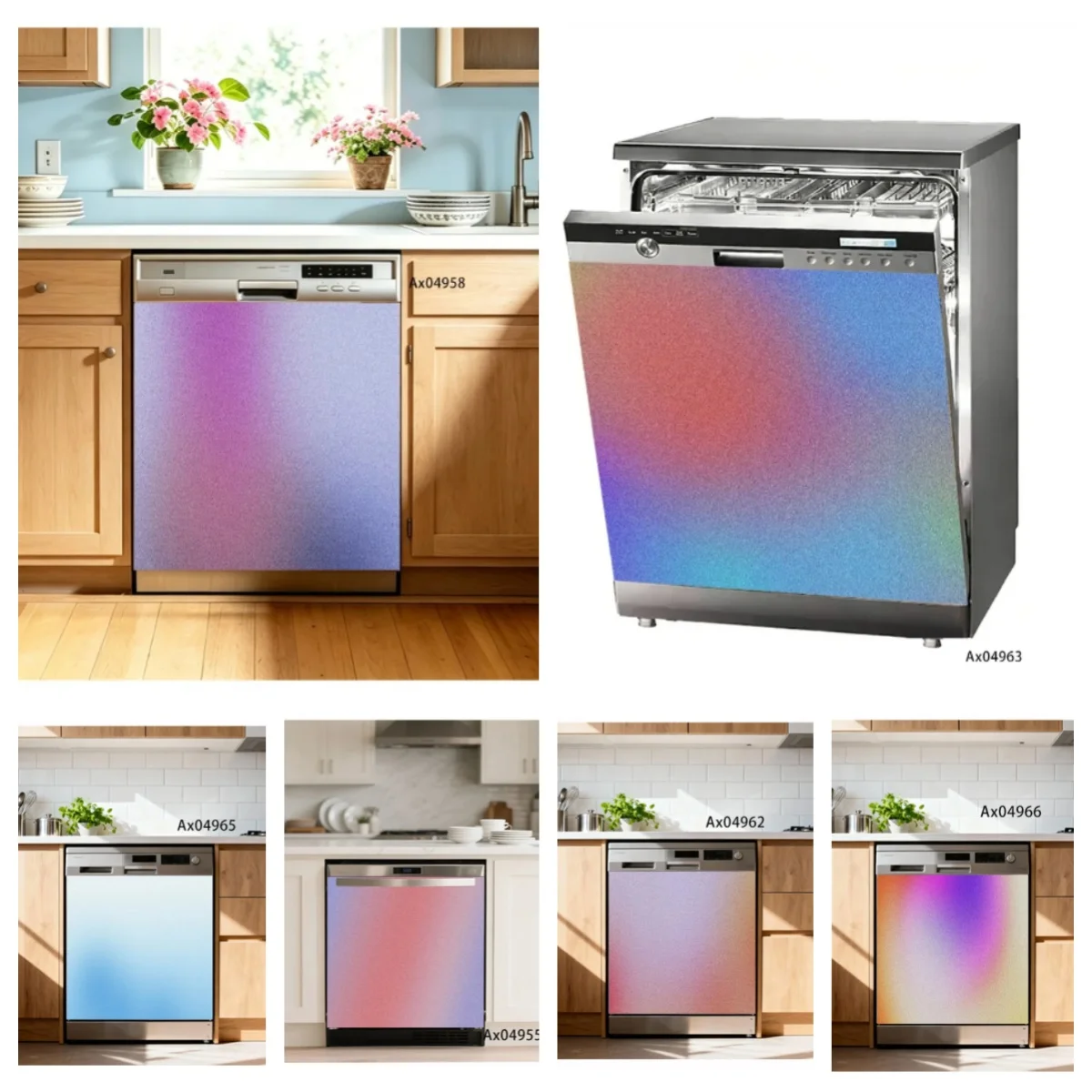 Matte Grain Pastel Gradient Rainbow Solid Color Dishwasher Sticker Anti-Oil Washing Machine Cabinets Wardrobe Door Decor Decal