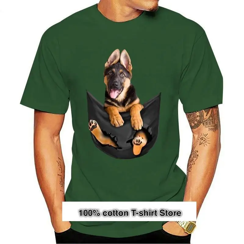 New German Shepherd In Pocket T Shirt Dog Lovers Black Cotton Men Made in USA