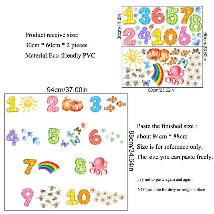 Cartoon Digitale Tiere Wandaufkleber Baby Kinder Puzzle Raumdekoration Tapete Schlafzimmer Heimdekoration Kinderzimmer Selbstklebende Aufkleber – Detail 1