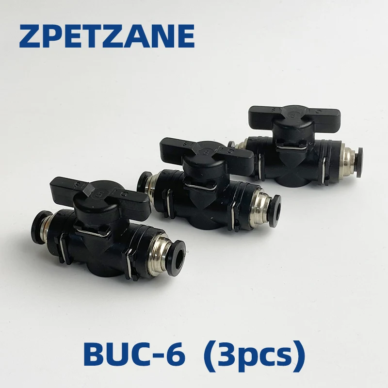 

3pcs BUC-6 Black Pneumatic Fitting 6mm Ball Hand Valve Switch Quick Plug Air Pipe Docking Quick Connector