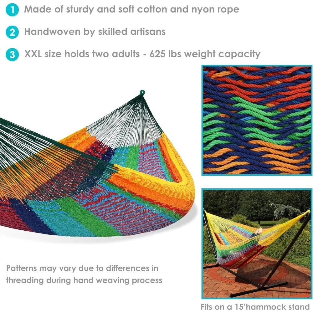 Thick Cord Mayan Family Hammock for Outside - 625-Pound Capacity - Multicolor