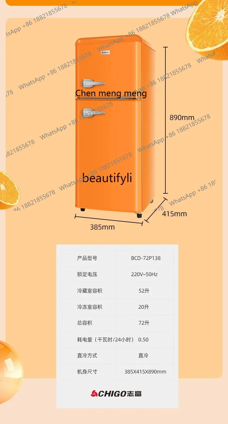 Ff a01 geladeira retrô pequeno dormitório doméstico porta dupla mini geladeira pequena sala de aluguel refrigerado e congelado