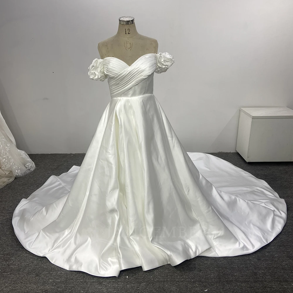 Transparente, plissierte A-Linien-Hochzeitskleider mit überkreuzten Trägern, süßer Schleppe, Satin, formelles Brautkleid mit Schnürung am Rücken, Vestido de Noiva 2026