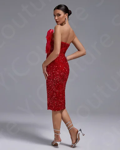 8 best sales röd fjädercocktailklänning - №4