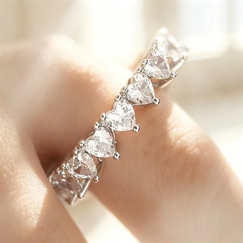 925 Sterling Silber Einfacher Herz-Zirkon Damenring Exquisiter Modeschmuck für Hochzeit, Party, Verlobung, Valentinstag Edle Schmuckstücke – Detail 4