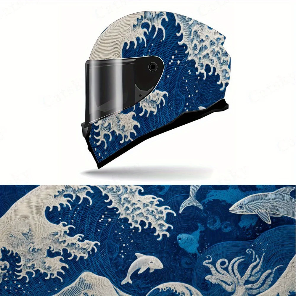 Fantasy ocean world and magical dolphins motorcycle vinyl wraps helmet decal,self-adhesive waterproof helmet decoration,universa