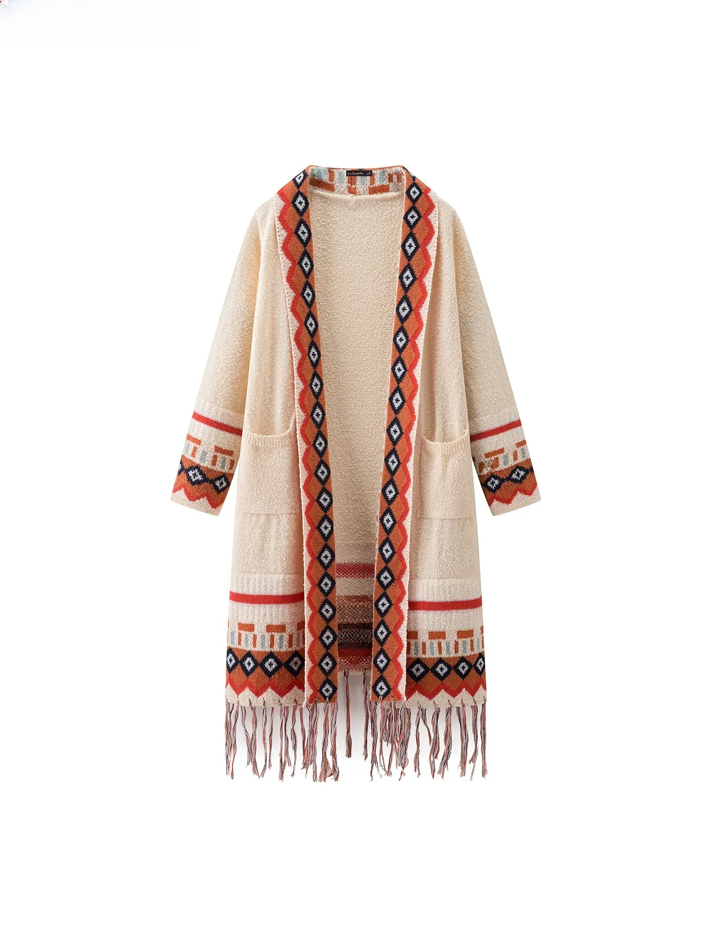 

La Chapelle вязаный женский открытый кардиган с кисточками цвета Blo, свободный крой в Корейском стиле, длинный свек, полиэфирное волокно