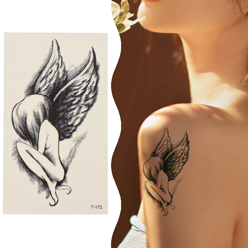 

Waterproof Semi-Permanent Tattoos Little Angel Tattoo Designs For Neck Hand Finger Women's Men's Temporary Tattoo Lasts