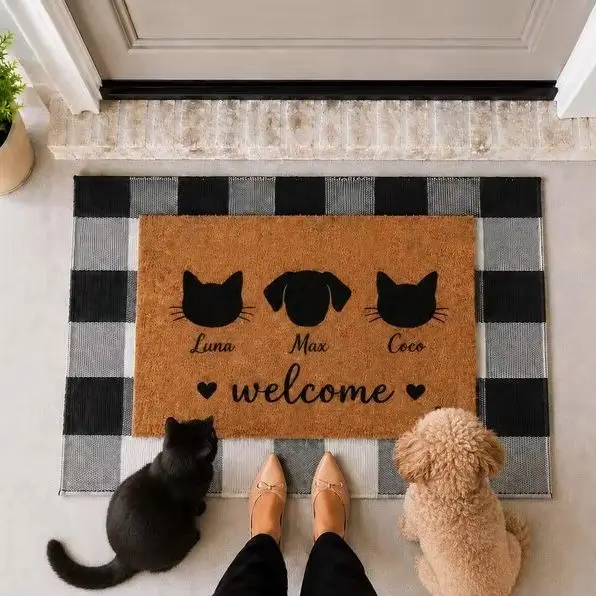 Custom Pet Doormat Personalized Dog and Cat Welcome Mat Pet Lover Owner Gift Coir Design Text Words Anti-slip Absorbent Rugs
